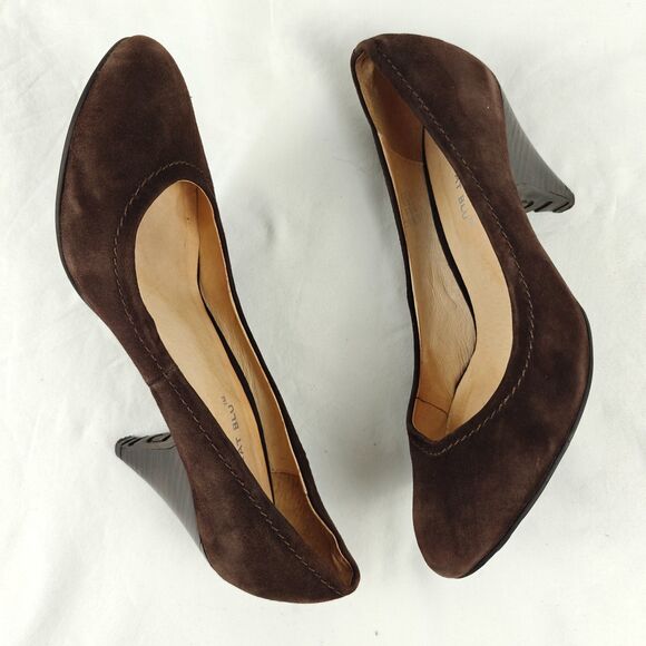 Chocolat Blu Brown Suede Round Toe 3” Heel Pumps Size 7.5 Minimalist Academia - Picture 3 of 8